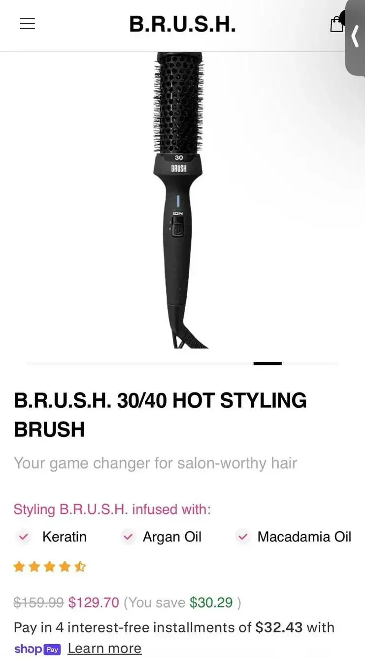 B.R.U.S.H. 30 Hot Styling Brush with Ion Technology